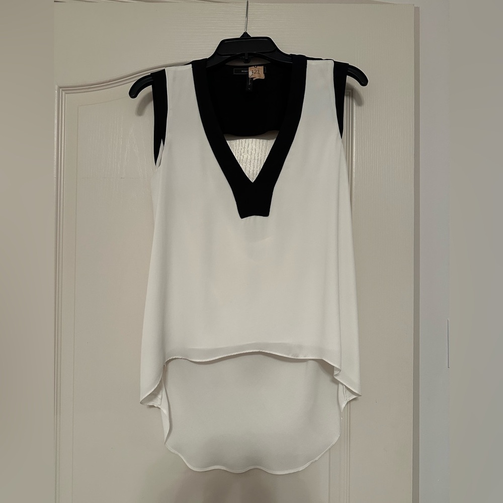 Asymmetrical Black and White Sleeveless Tank Top